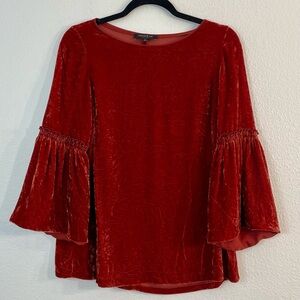 Lafayette 148 New York Roslin Velvet Bell Sleeve Blouse Silk-Blend Size Small.